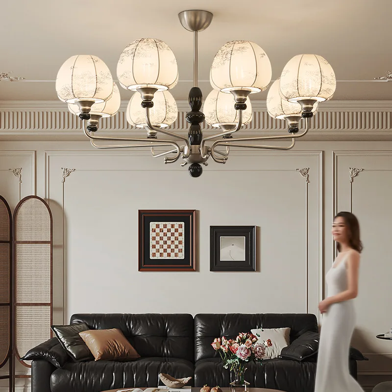 

French retro living room chandelier 2025 new medieval style master bedroom light advanced fabric study dining room ceiling