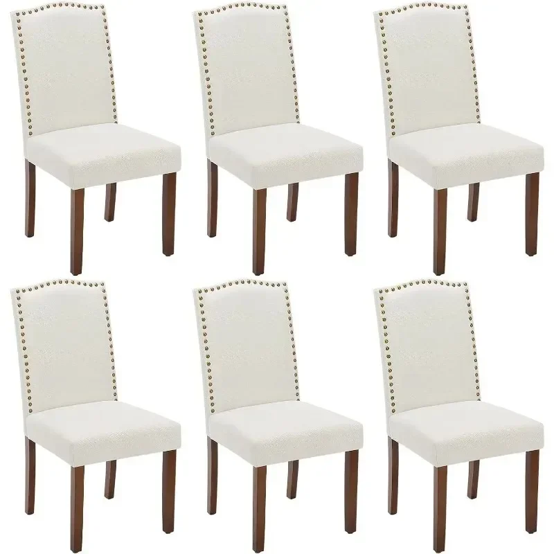 Dining Chairs Set of 6, Fabric Dining Room Chairs, Upholstered Parsons Chairs with Nailhead Trim and Wood Legs