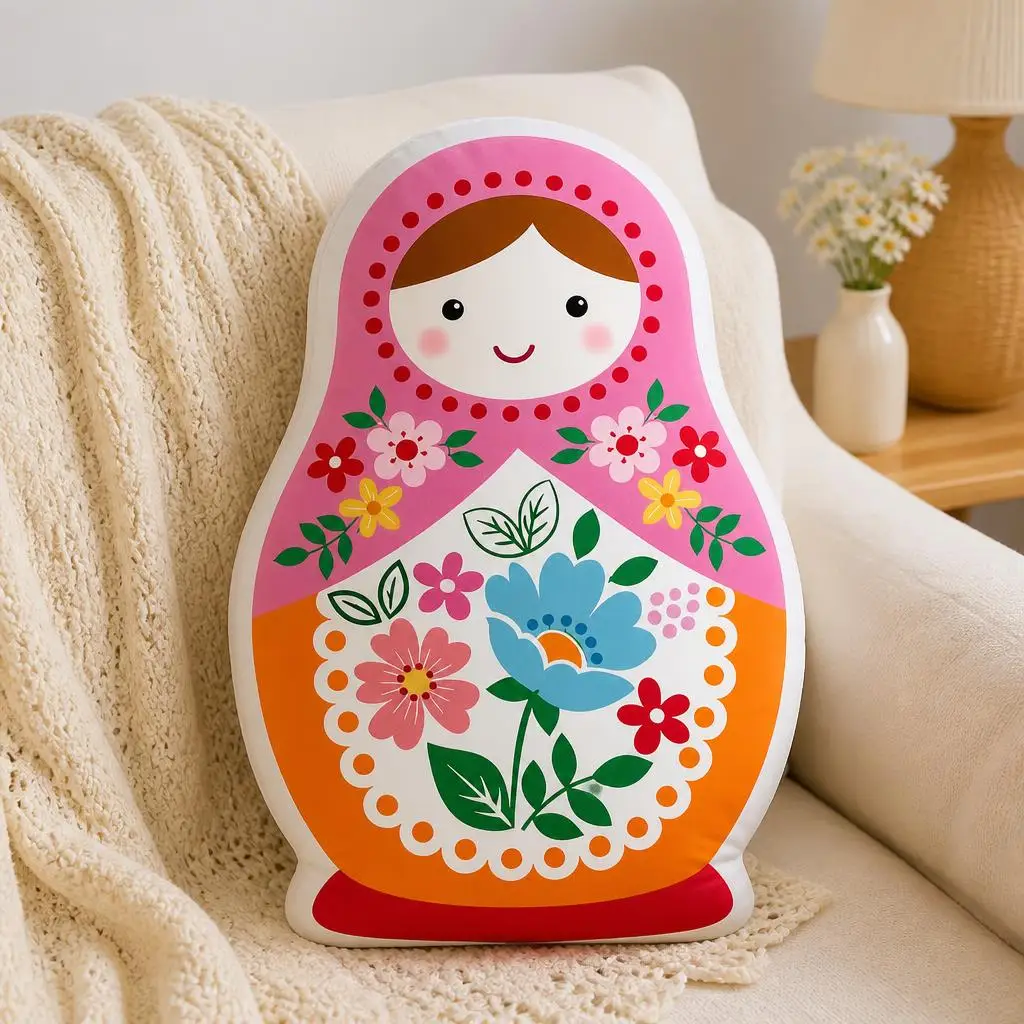 Matryoshka Russian Nesting Doll Floral Folk Slavic Plush Pillow Cushion Irregular Stuffed Throw Pillow Home Decor Gift Sofa Bed