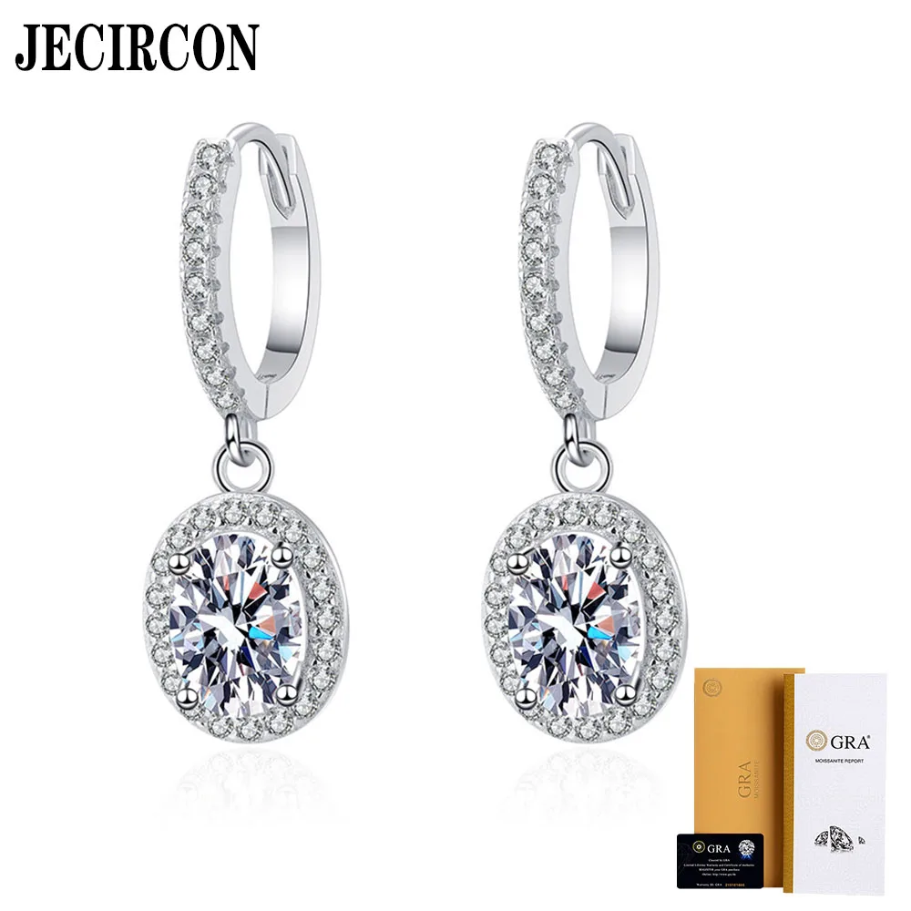 

JECIRCON 1ct Moissanite Drop Earrings for Women S925 Sterling Silver Platinum-Plated Classic Egg-Shaped Moissanite Ear Pendants