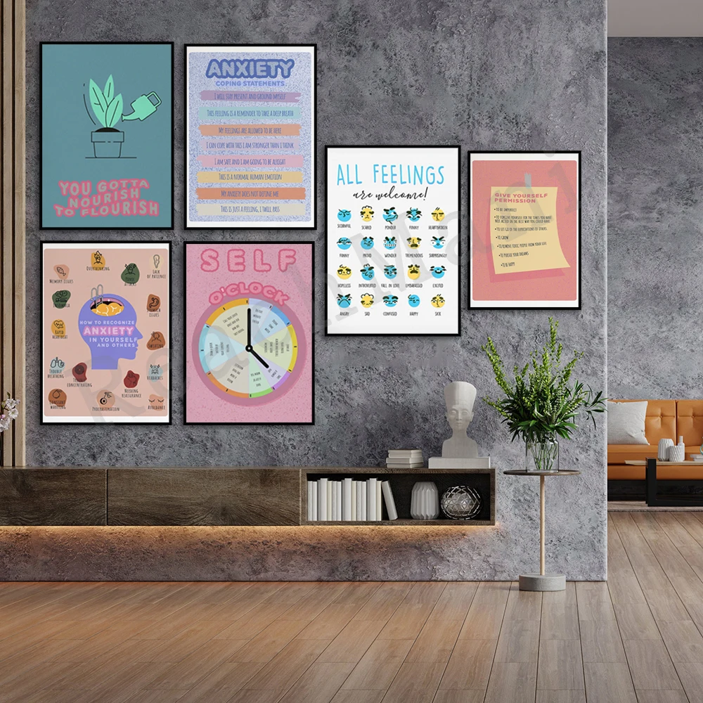 Anxiety Relief Growth Mindset Mental Health Psychology Self-Care Counselor Prints Inspirational Wall Art Therapy Posters