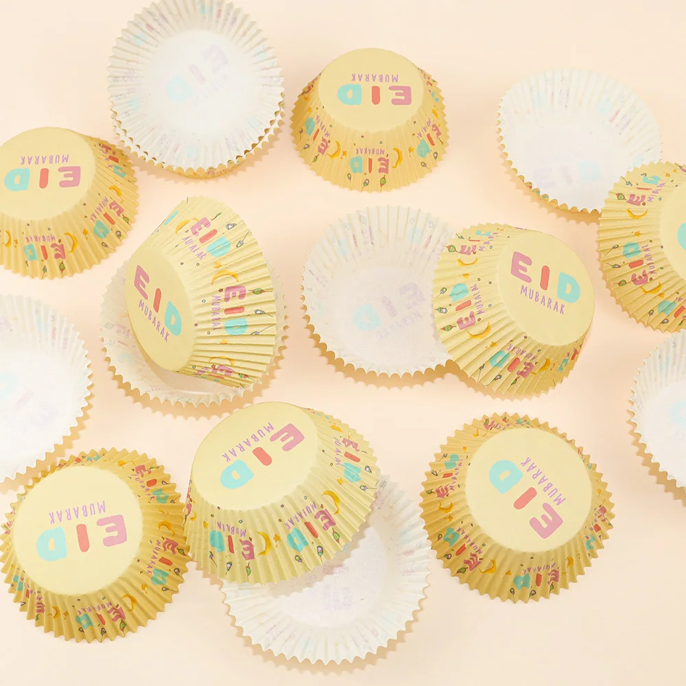 50pcs/set Eid Mubarak Cupcake Paper Cups Ramadan Mubarak Cake Wrapper Baking Tray Islam Muslim Party Supplies Ramadan Decoration