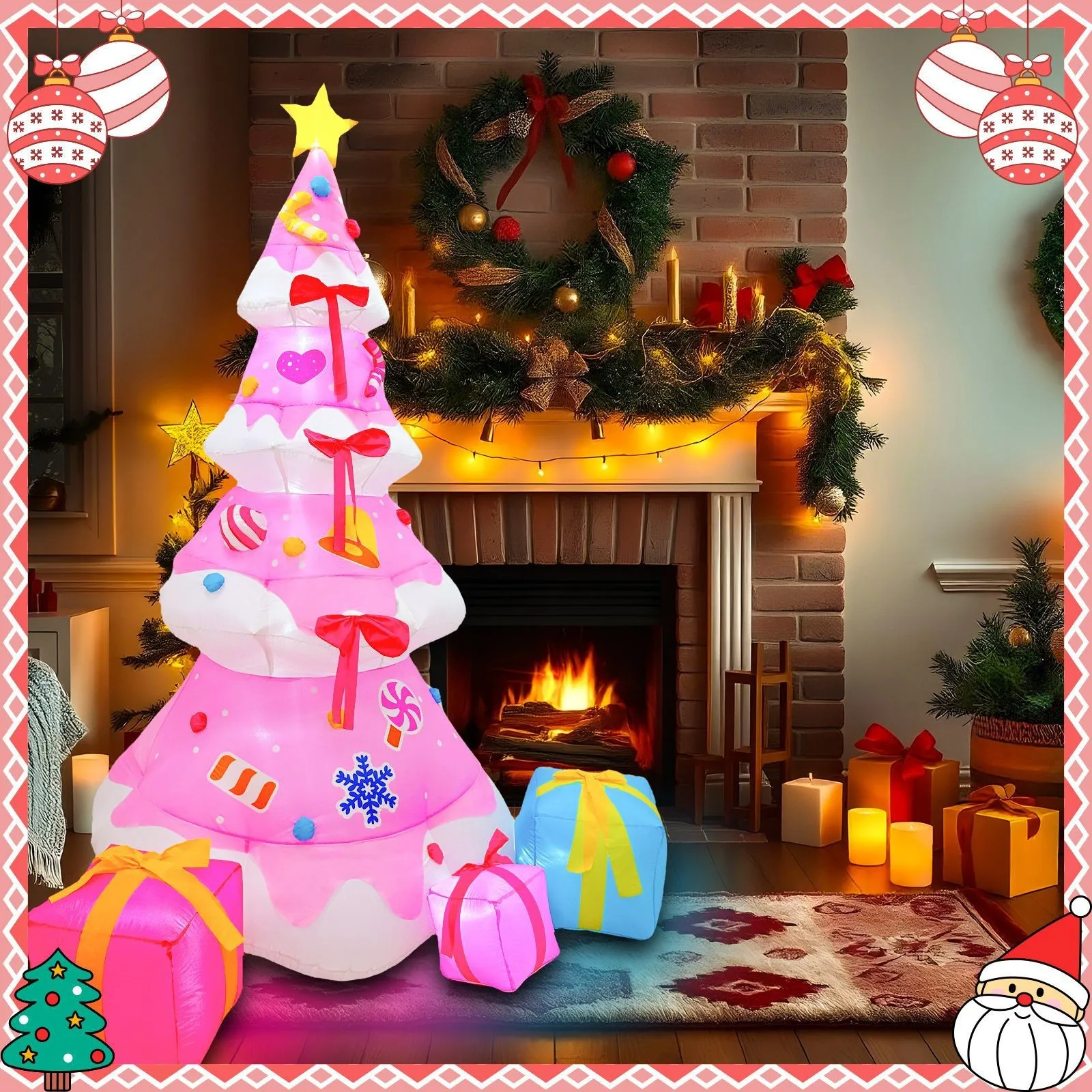 8ft Airmodel 2.4 Pink Christmas Tree,Led Christmas Inflatable Decoration, Wishing Tree, Party Decoration Supplies Outdoor Garden