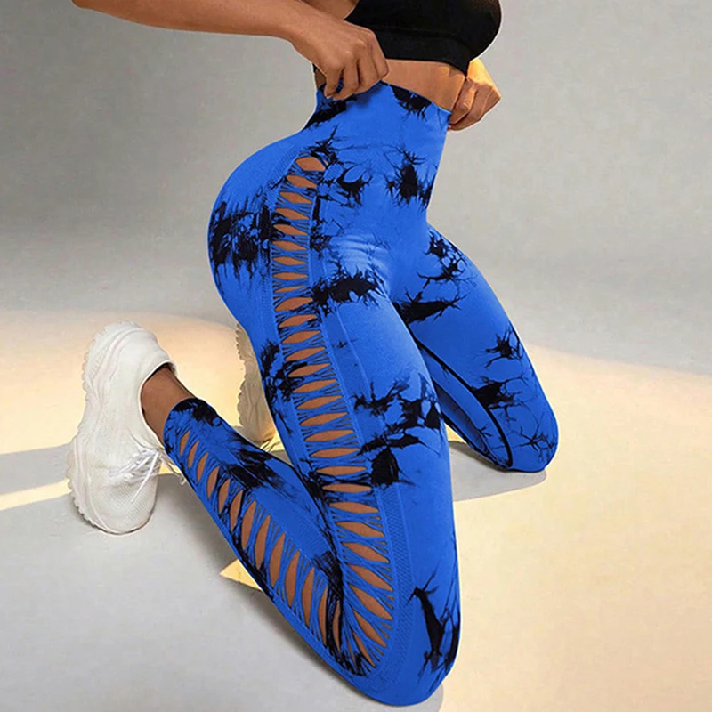 Women Pants Summer Sexy Tie Dry Leggings for Women Hollow Out Sports Yoga Pants Tights Women's Clothing Female Leggings Trousers