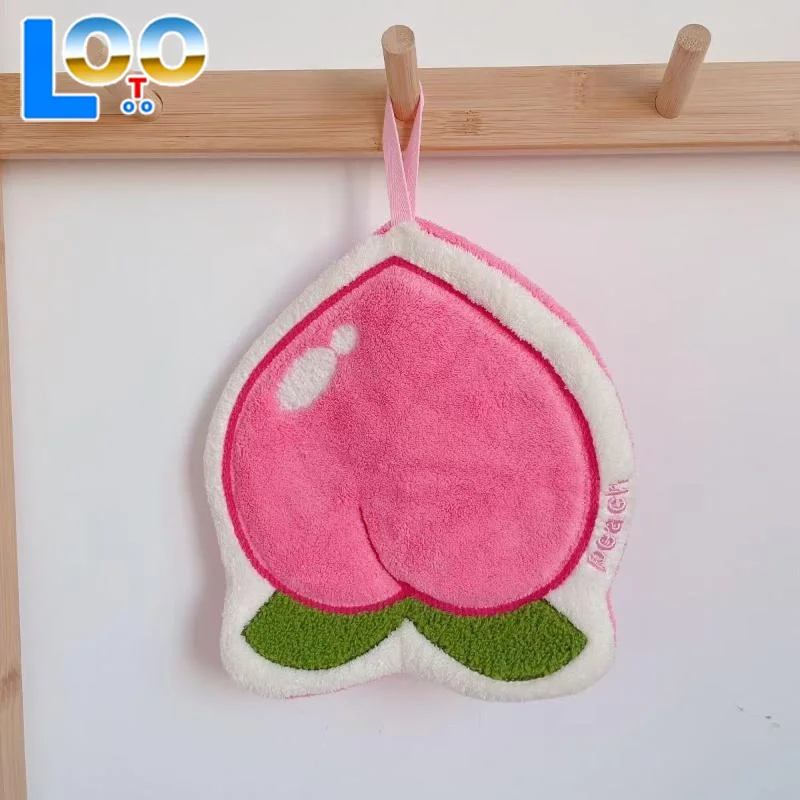 منشفة يد على شكل فاكهة كرتونية معلقة ماصة للحمام من الصوف المرجاني ملحقات منشفة سميكة