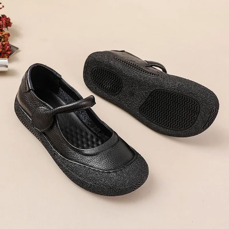 New Autumn v flats shoes women\'s mary jane loafer ladies concise strap cow leather ballerina flats woman luxury shallow moccasin
