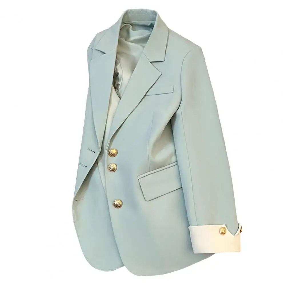 Women Lapel Suit Coat Elegant Lapel Suit Coat for Women Long Sleeve Single Breasted Jacket with Flap Pockets Solid Color Office