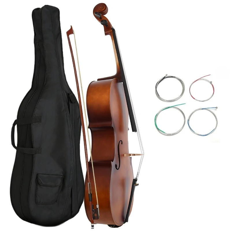 Violoncelle for Beginner Adult Full Side 4/4 3/4 1/2 1/4 1/8 Matte Natural Color Spruce Panel Cello with Cello Case Bow Strings