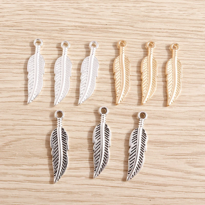 Tusember 20 Stück 8*31mm Niedliche Blatt-Anhänger Feder-Anhänger für Handgemachtes Basteln DIY Halsketten Ohrringe Mode Schmuckherstellung Zubehör – Detail 2