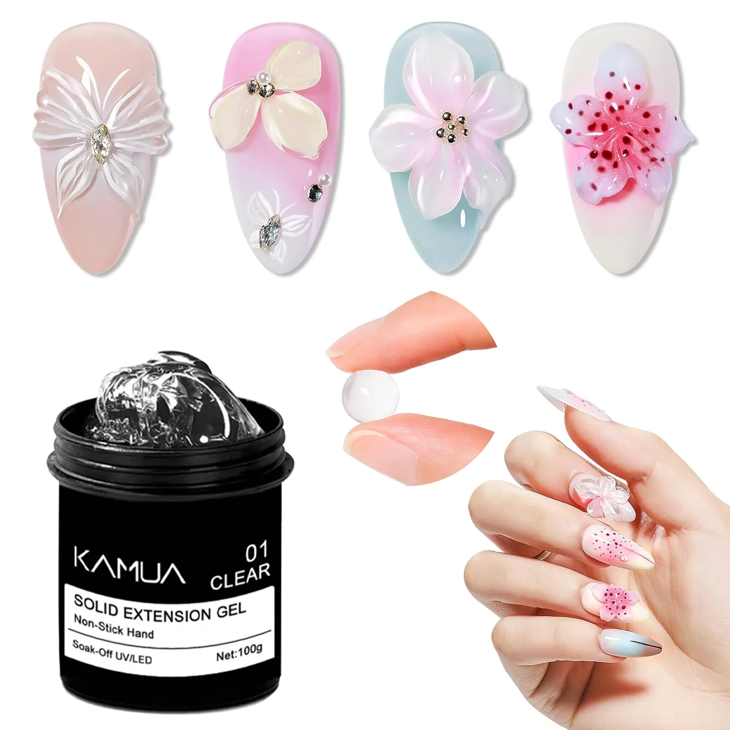 Clear Solid Sculpture Nail Gel Non‑Sticky Hand UV LED Carving Gel for DIY Flower 3D Nail Art Modeling Extension Manicure Salon