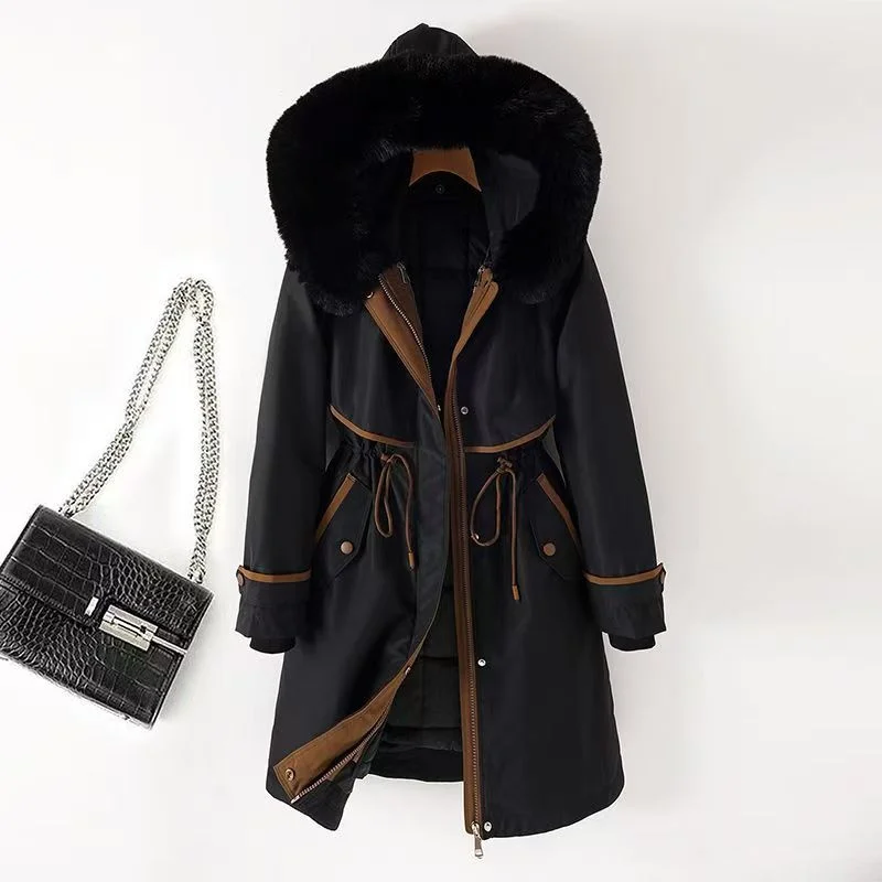 In 2024 New Fashion School Overcomes Women's Long Liner Detachable Cotton-padded Coat Living Surface Windcoat Cotton-padded Coat