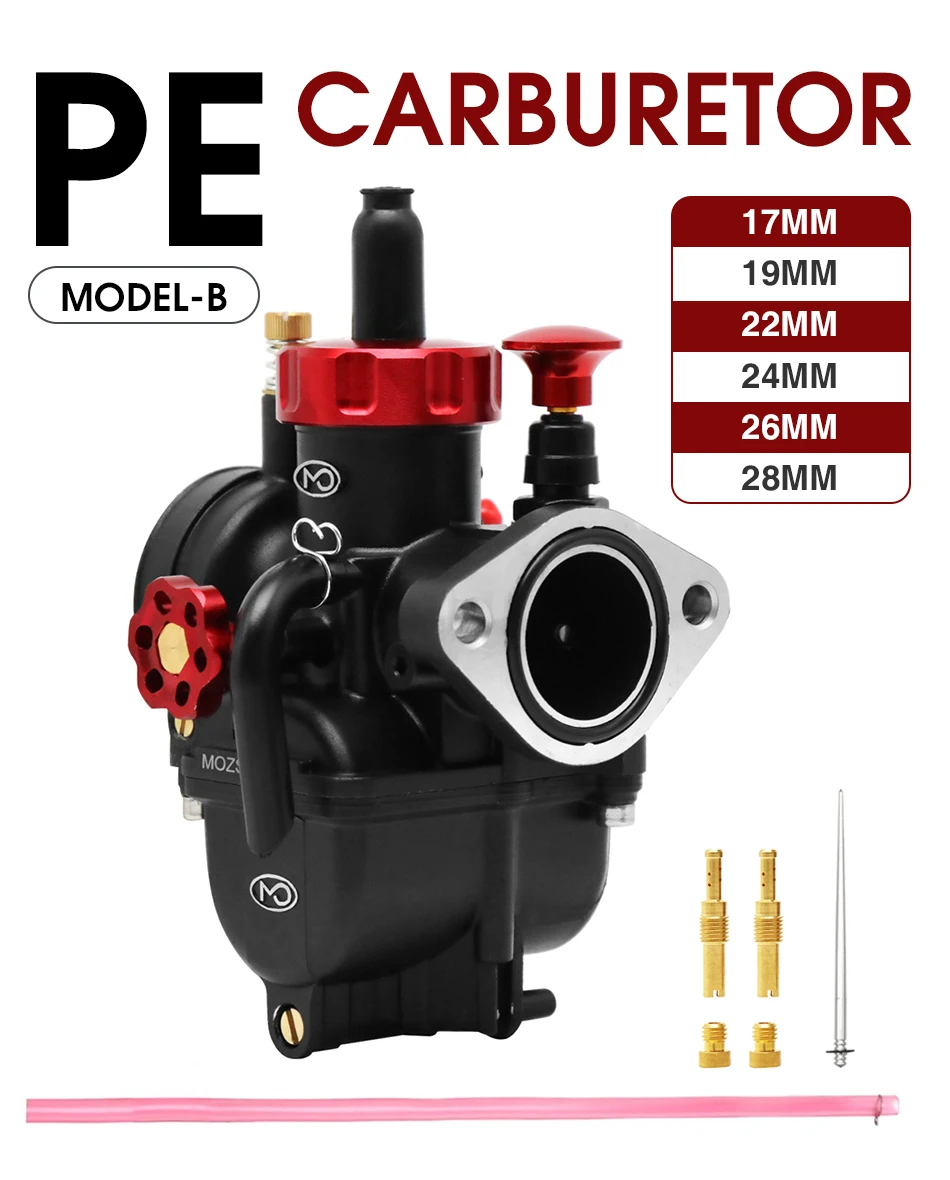 Alconstar Motorcycle PE17 19 22 24 26 28mm Flange Carburetor for 50cc—250cc With Carburetor Jets Fit Dirt Bike Scooter Moped.