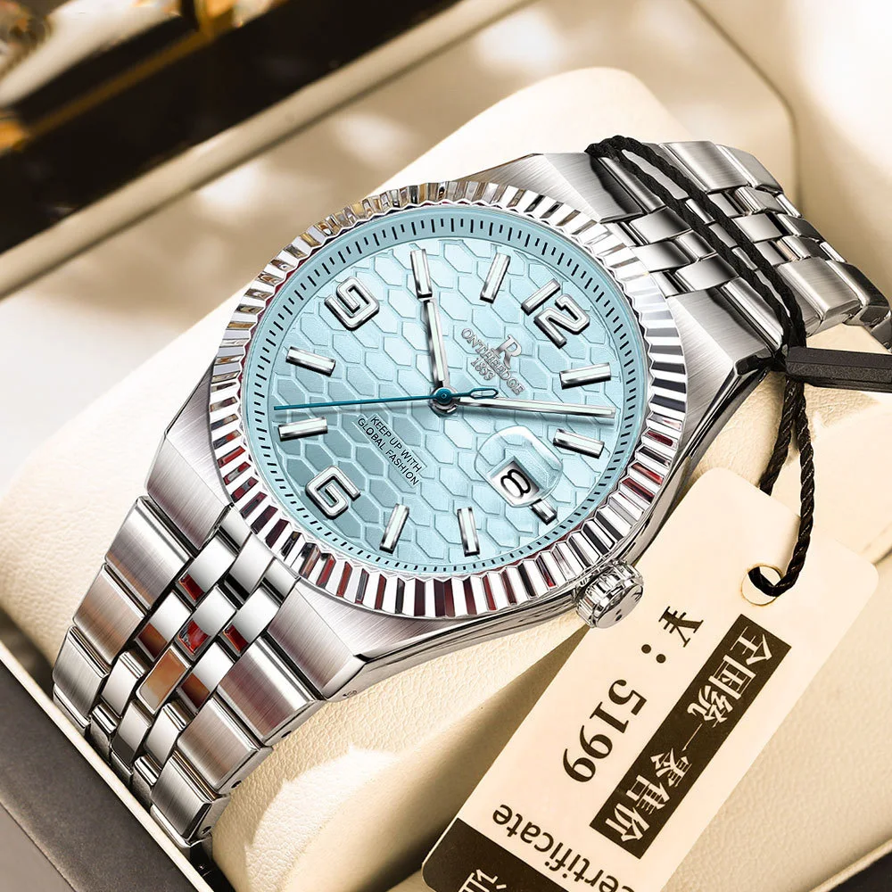 

Новые мужские часы Ruizhiyuan 2025 года, цвет ледяной синий, оригинальные, деловые, высококачественные, светящиеся, водонепроницаемые, кварцевые