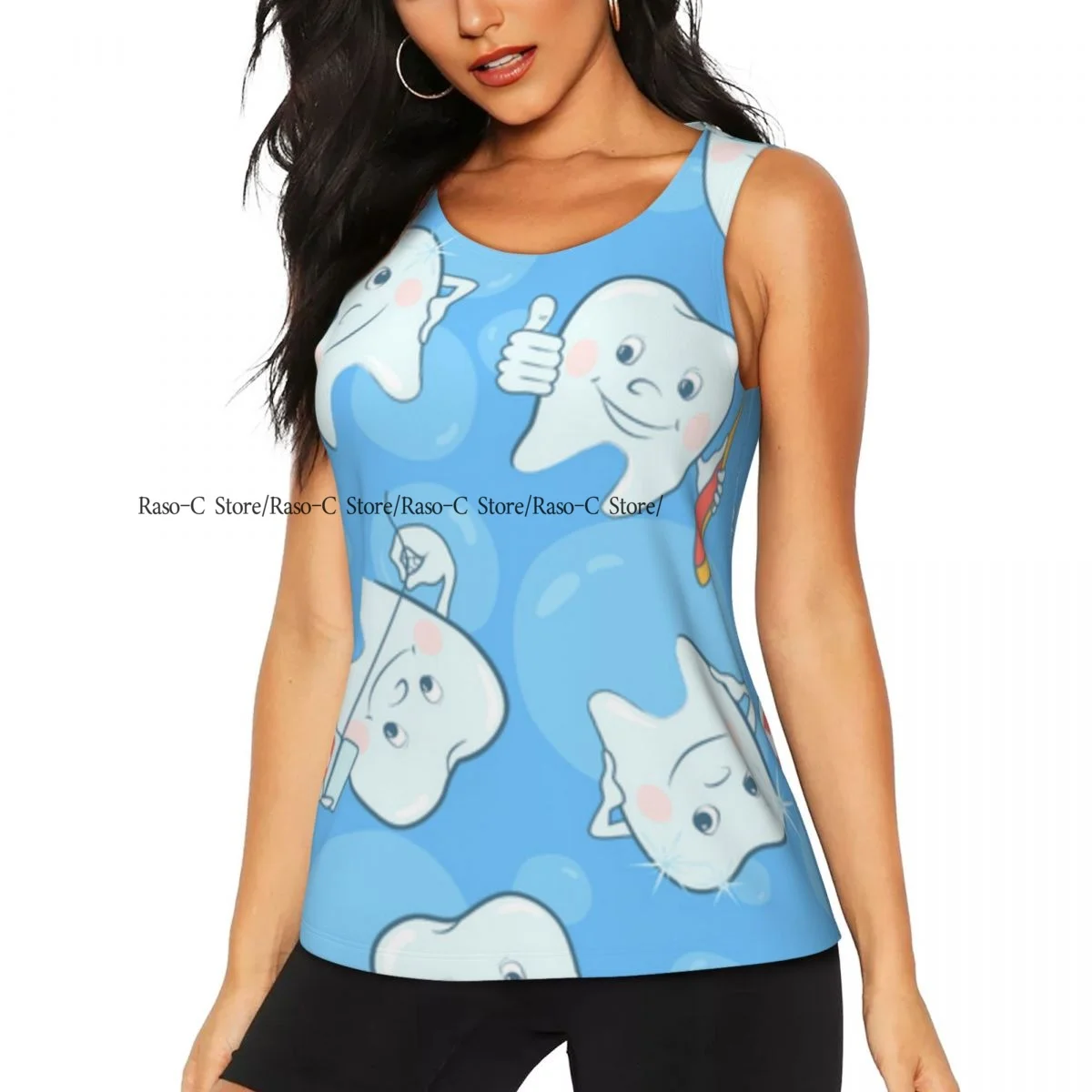 Women's Workout Tank Tops Quick Dry Sleeveless Athletic Shirts Cartoon Tooth Funny Teeth Background Gym Yoga Tops