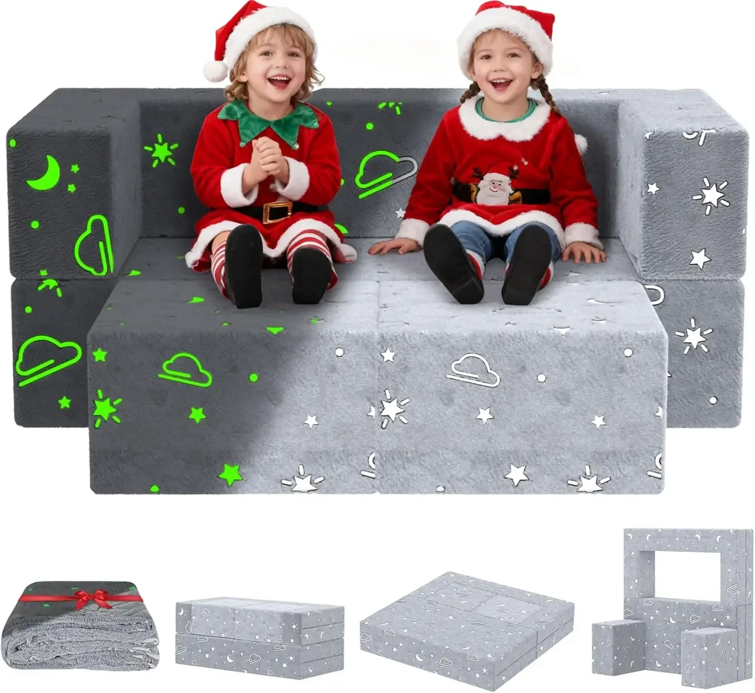 

Modular Kids Couch with Glow Effects, 6-Piece Convertible Toddler Cushions for Playroom & Indoor