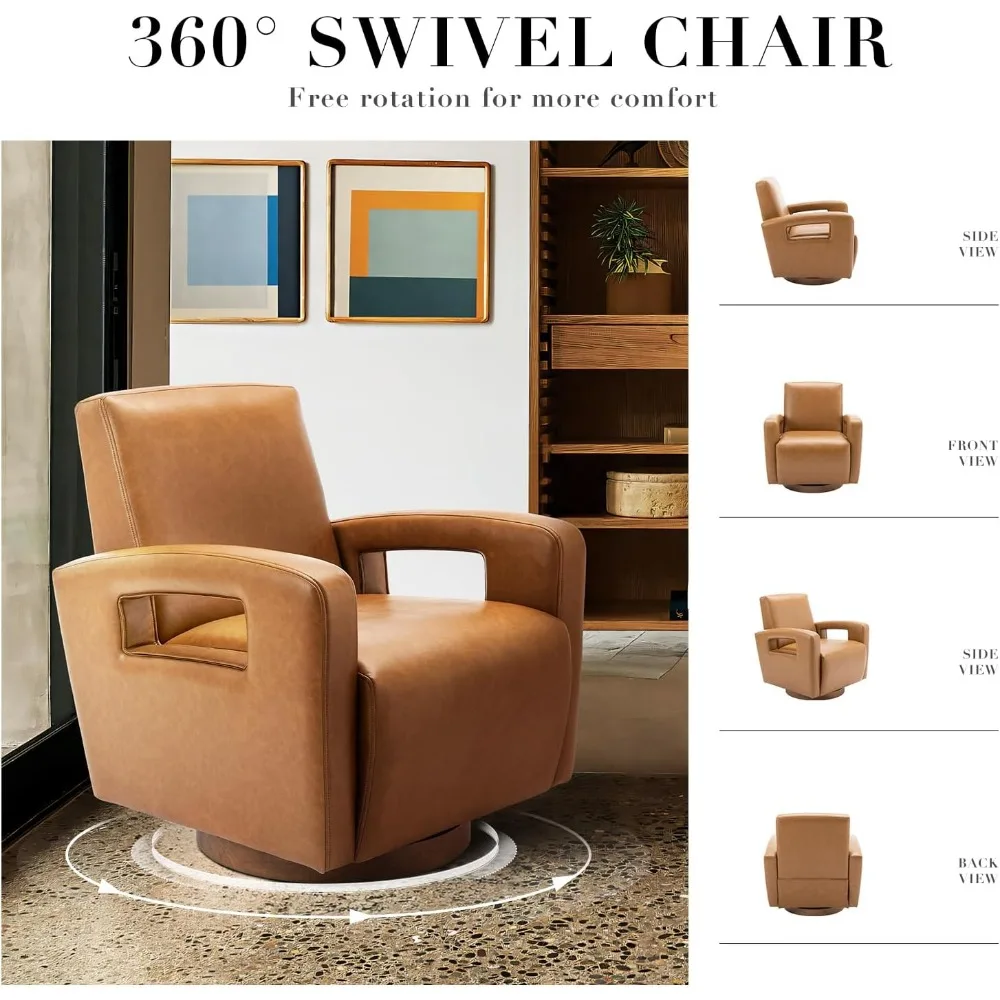 Swivel Accent Chair, Faux Leather Swivel Chair with Solid Wooden Base | Living Room Armchair Single Sofa for Small Spaces