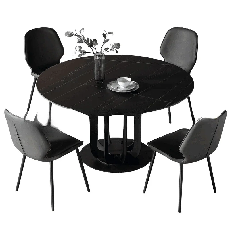 Imported Rock Plate Light Luxury Carbon Steel Round Table Italian Designer Villa Home Table Rock Plate Dining Table