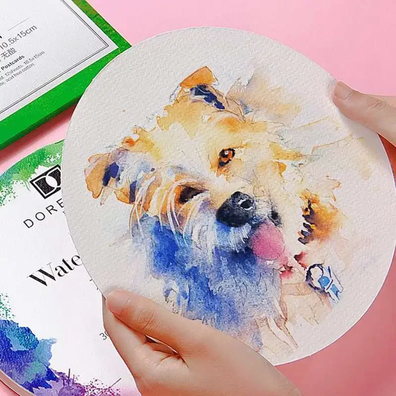 

Portable Round Postcard Cotton Watercolor Paper Pad 300g Aquarelle Painting Paper Book Hand Painted Aquarel Art Supplies