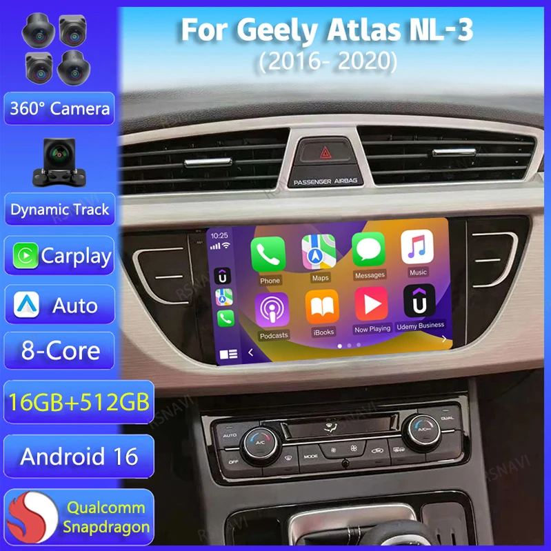 Android 16 Carplay Auto WIFI+4G For Geely Atlas NL-3 2016 - 2019 2020 Multimedia Car Radio Player Stereo Head Unit 2din Wireless