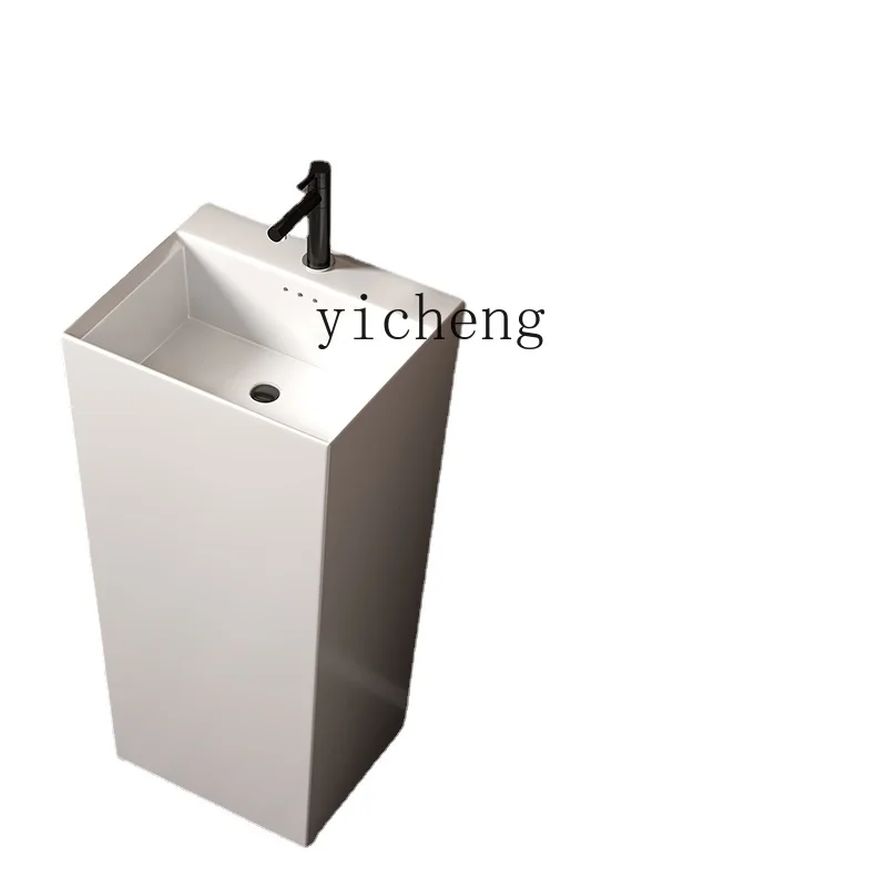 YY Nordic Pedestal Basin Ceramic Floor-Mounted Integrated Wash Basin Square Column Washbasin