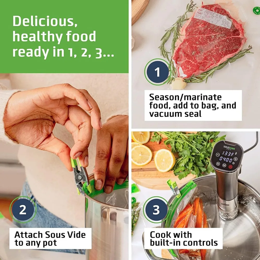 ART Sous Vide Immersion Cooker Kit - Machine with Digital Timer, Temp Control, 30 Bags, Vacuum Pump, Suvee Cooker Gift for Chefs