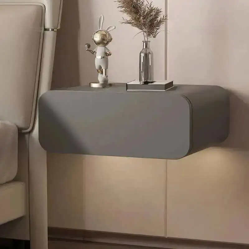 Wood Solid Suspended Bedside Table, Bedroom Bedside Cabinet, Minimalist Wind Storage, Hanging Small Storage Cabinet Nightstands