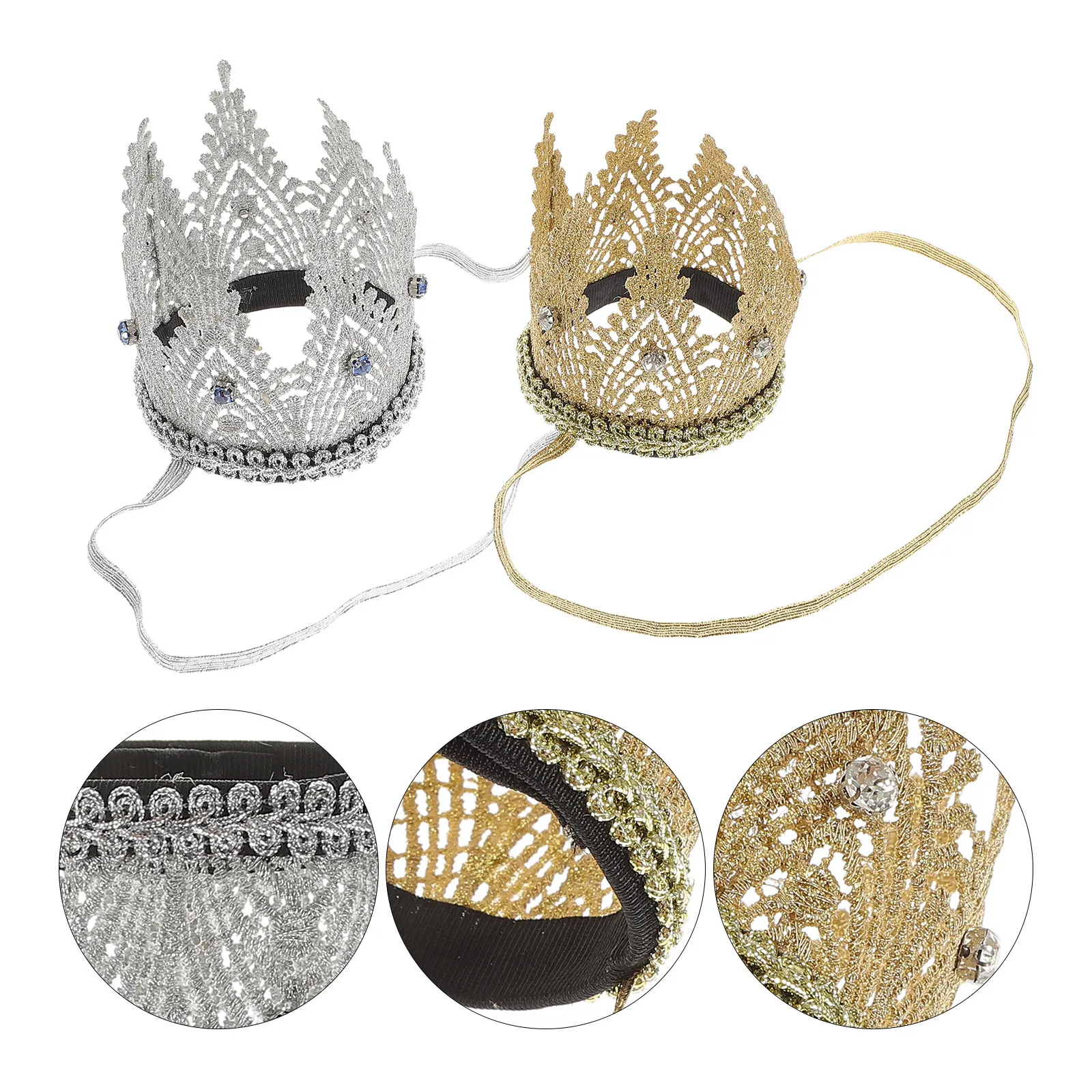 

Набор из 2 детских корон-тиар с кружевом и стразами, эластичная мягкая повязка для волос для дня рождения, фотосессии и торт-смэшинга