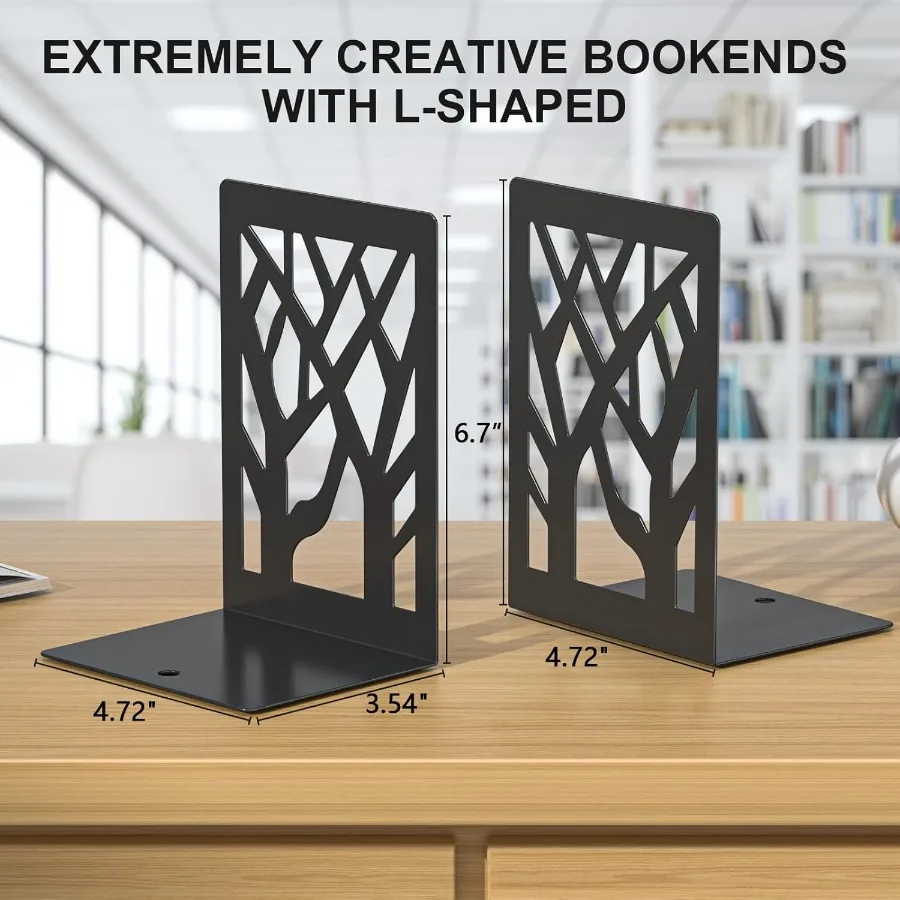 Bookends 4 Pieces Tree Design Modern Metal Bookends for Shelves Black Tree Book Ends tive Book Organizer for Desk tive Shelve B