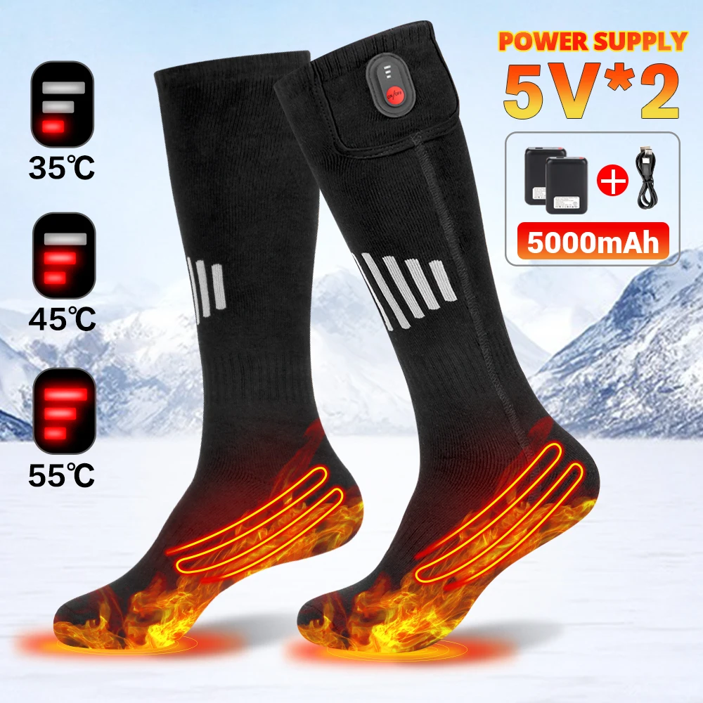 Calcetines calefactables de invierno para moto de nieve, calcetín para esquiar, deportes al aire libre, calcetines térmicos para hombre, calentadores de pies térmicos recargables por USB