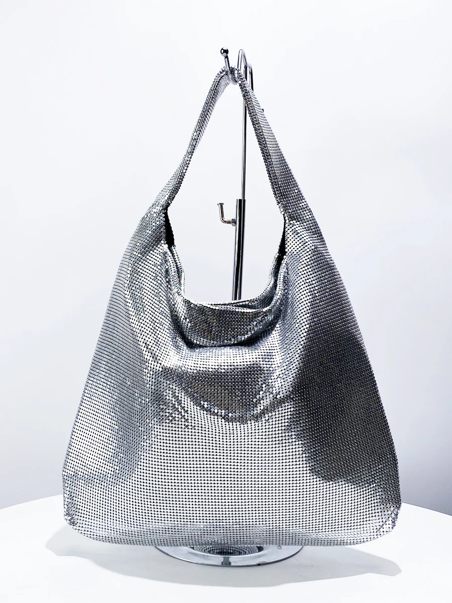 

European And American Fashion Metal Wind Alloy Aluminum Sheet Woven Women's Bag Evening Wear Banquet Single Shoulder Bags Trendy