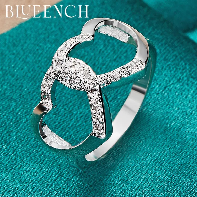 

Blueench 925 Sterling Silver Heart Shape Adjustable Ring For Women Proposal Wedding Glamour Fashion Jewelry