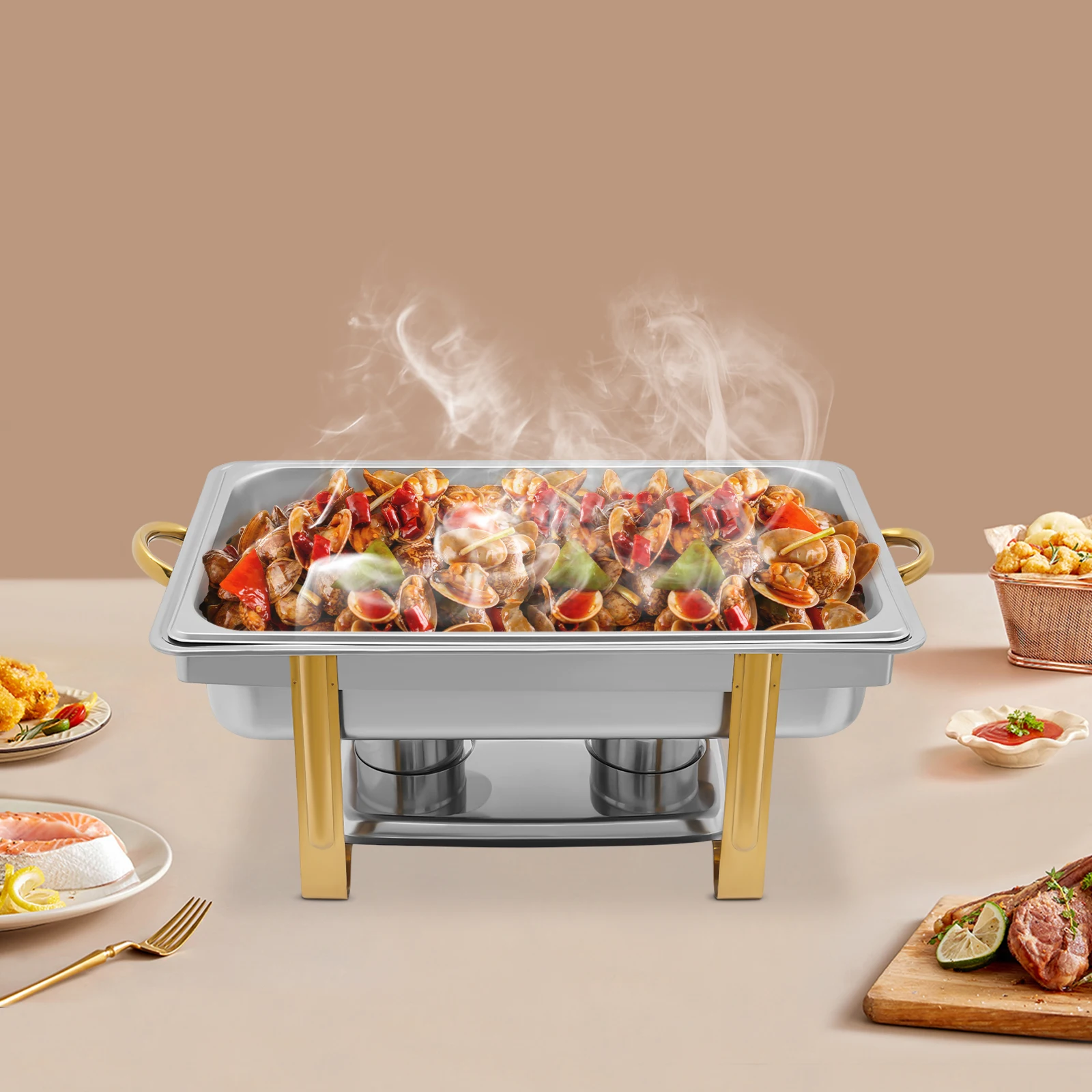 Stainless Steel Food Warmer Chafing Dish Heat Tank Food Insulation For Hotel Catering Buffet Party (9L, Rectangular)