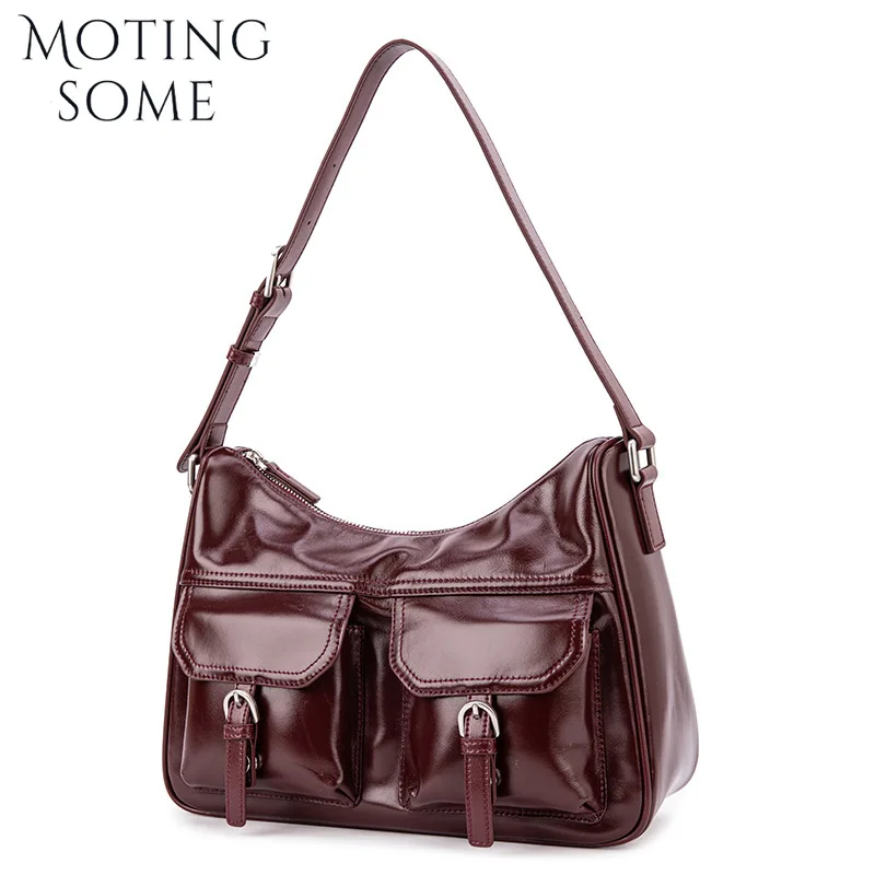 

Motingsome Crossbody Women Messenger Bags Retro First Layer Real Cowhide Multiple Pockets Handbag Shoulder Locomotive Bag 2025