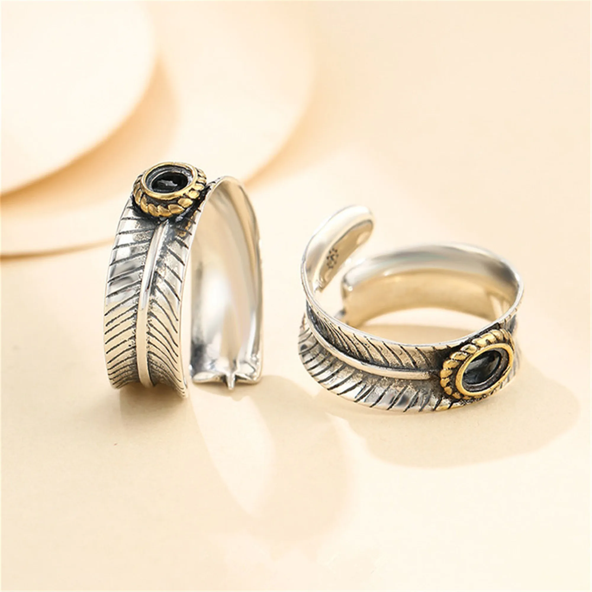 

Ring Setting for 4.5x5.5mm Oval Cabochons Feather Shape Thai Sterling Silver Yellow Gold Plated Adjustable Ring Base SR0097