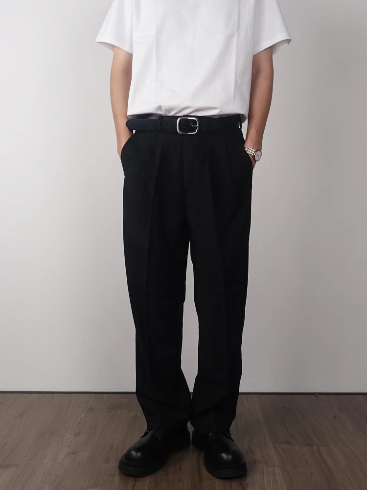 

Casual Loose Double Pleat Briti Sle Straight Leg High Waist Wide Leg Leisure Suit Pants Faionable Urban Summer Workwear