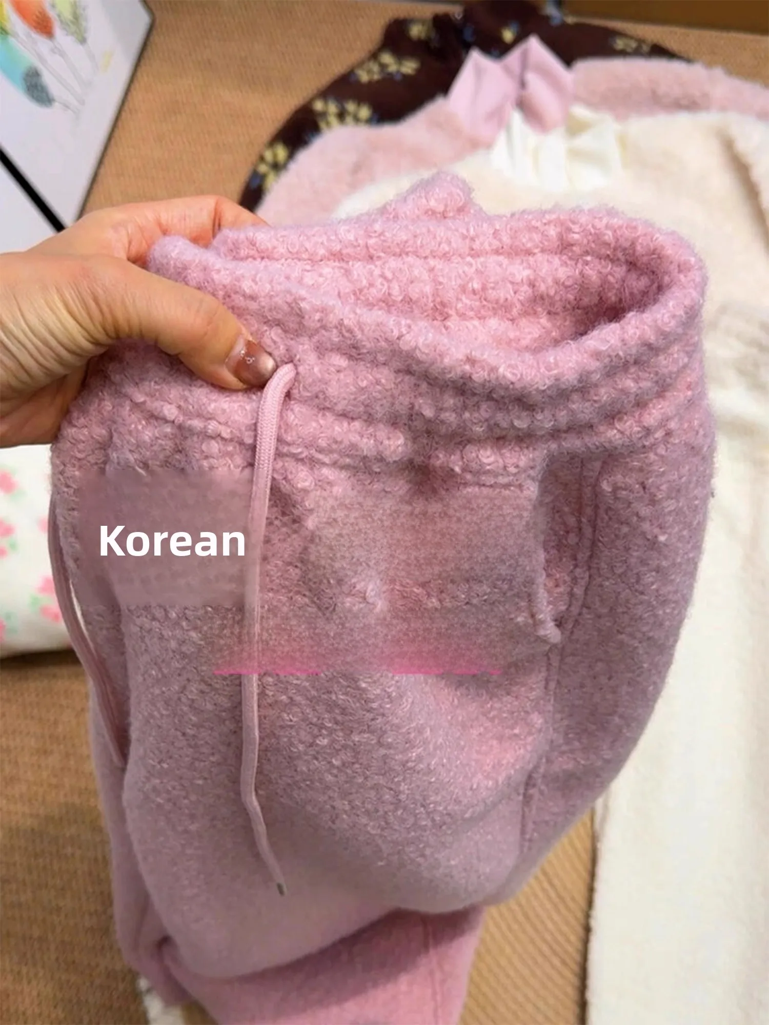 

Pink Double-Sided Lamb Velvet Sweatpants Women's Winter Thiened Warm All-Match Cuffed Casual Pants Loose Fit High Waist