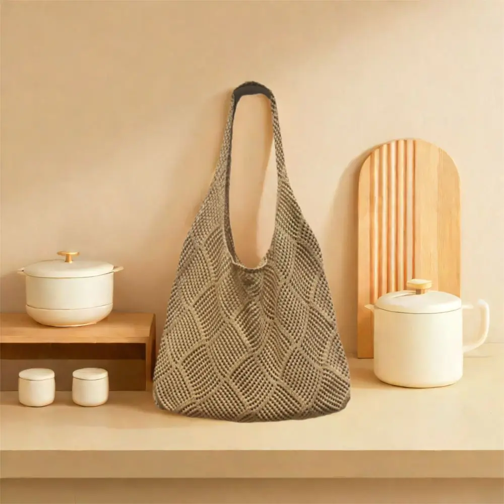 

Big Purses Hollow Woven Knitted Handbag Fashion Casual Crochet Beach Bag Solid Color Large Capacity Shopping Tote Female