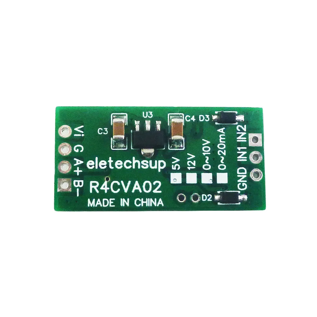 R4CVA02 Mini 2CH Modbus RTU RS485 A/D Converter for 4-20mA  0-5V 0-10V Input Signal 4-25VDC