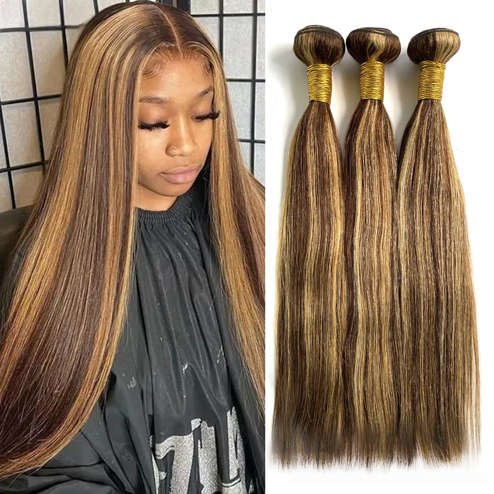 

Выделите прямые пучки P427 Темно-коричневые и медовые блондинки, наращивание волос с двойным утком, бразильские человеческие волосы # П4/27