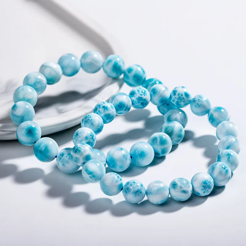 NaturalSea-Pattern Stone Blue Ocean Back of Dominica Larimar Jadified Ball Bracelet Women's