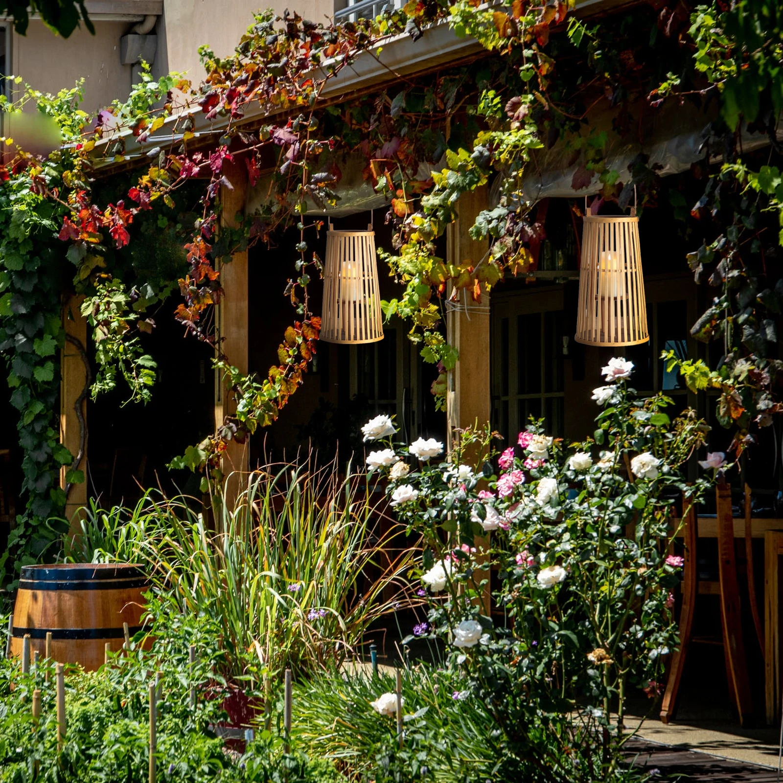 

Bamboo C Lanterns Decorative Hanging Lamp Holder Vintage Wooden Rattan Woven Hanging Lamp Reusable Retro Warm Events