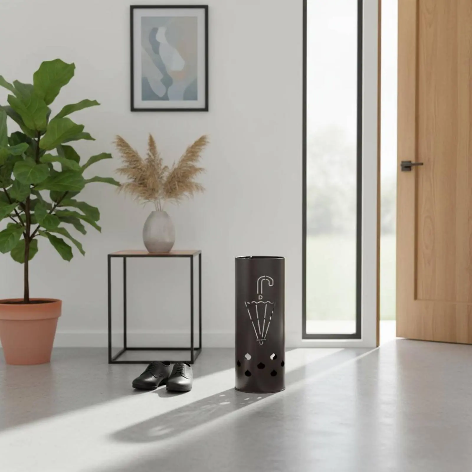 Draining Umbrella Stand Uncovered Top Metal Umbrella Stand Home Storage Rounded Rim Hollow Design