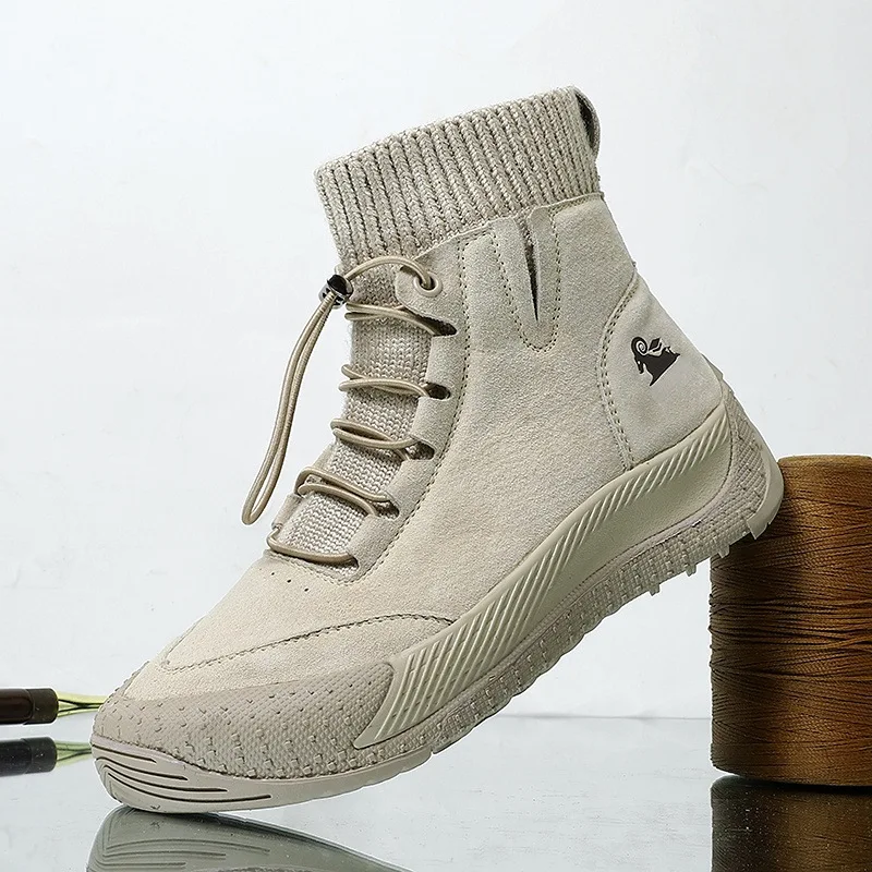 Trendy High Top Women's Hiking Shoes with Leather Toe Layer Women's Autumn and Winter Short Boots Anti Slip Casual Hiking Boots