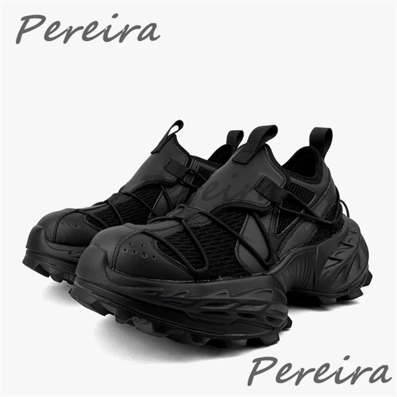 

Summer Mesh Thick Soled Sports Shoes for Men Trendy Cross Strap Height Increasing Sneakers Breathable Couple Casual Shoes