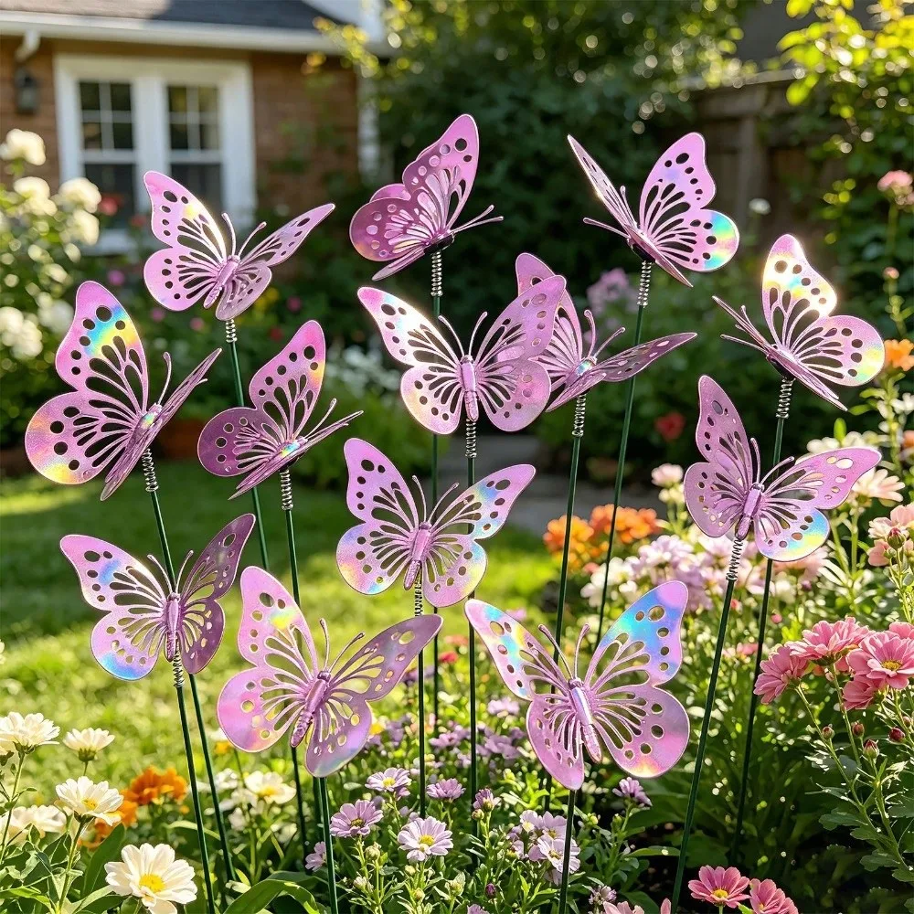 Colorful Butterfly Stakes Lifelike Plant Plug Simulation Butterfly Ornaments Multi-purpose Dreamlike