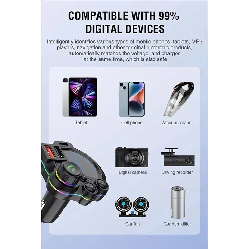 New Wireless Car Adapter Bluetooth 5.3 FM Transmitter MP3 Music Player QC3.0& PD 20W Dual Fast Charging Functionality