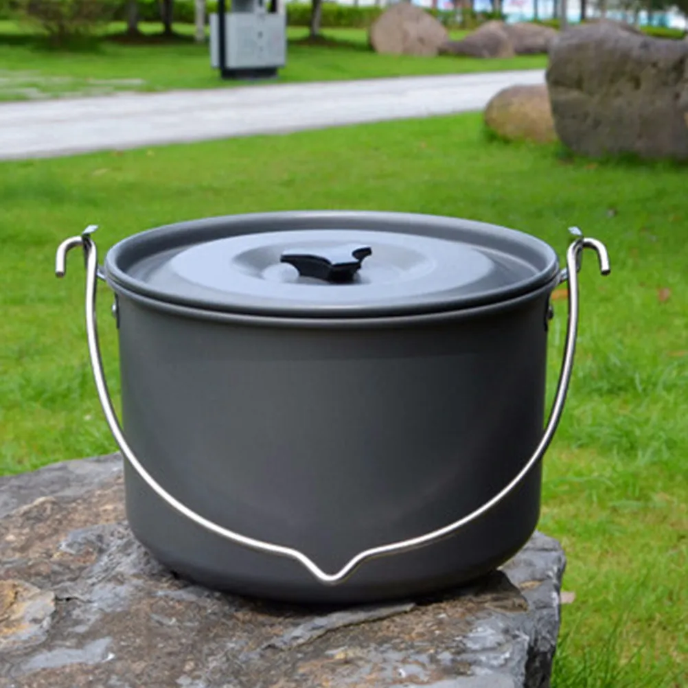 

Camping Hanging Pot Large Aluminum Outdoor Cooking Pot Portable Lightweight with Lid for Group Meals Heat Distribution and Carry
