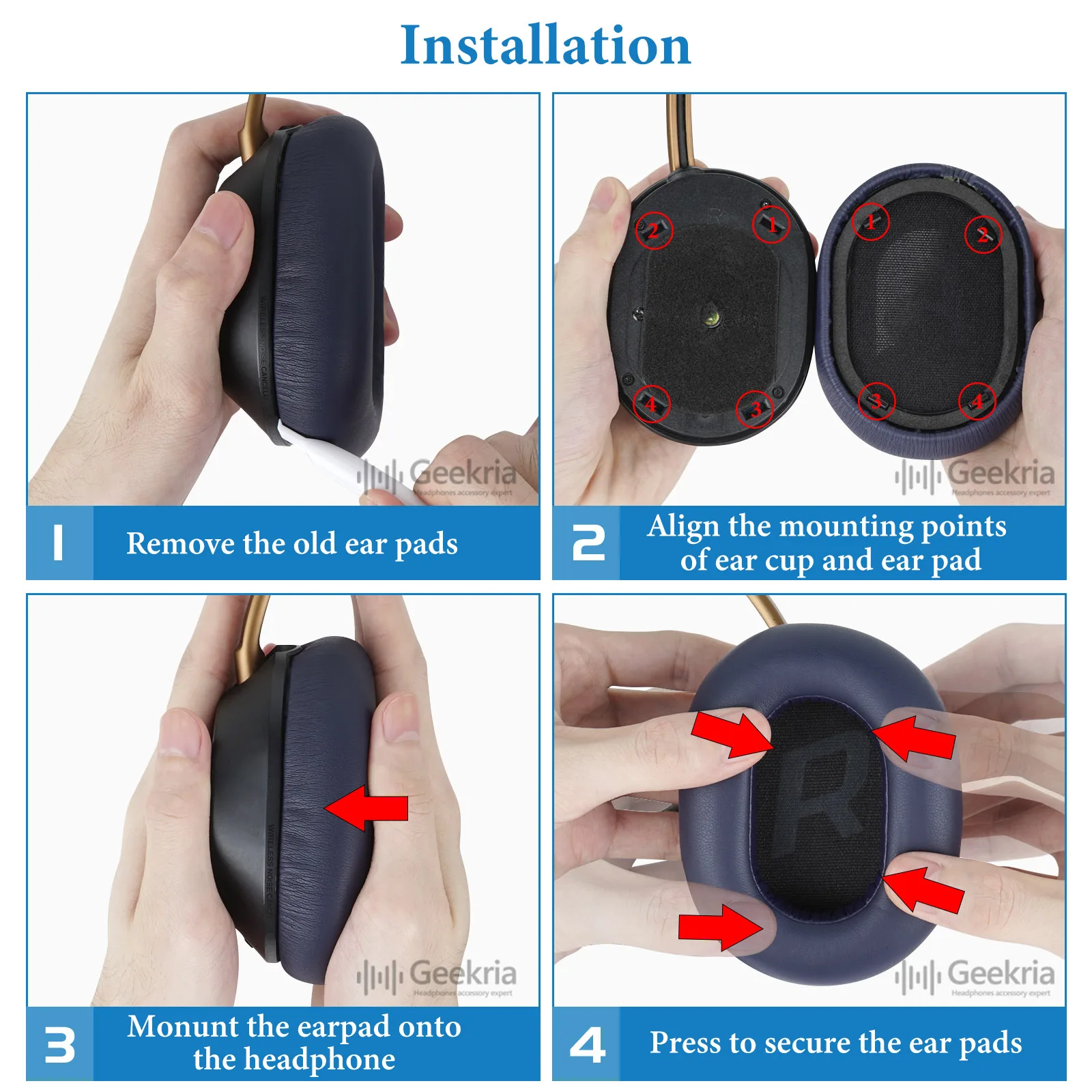 Almofadas de substituição Geekria QuickFit para fones de ouvido sem fio Plantronics BackBeat GO 810, GO810
