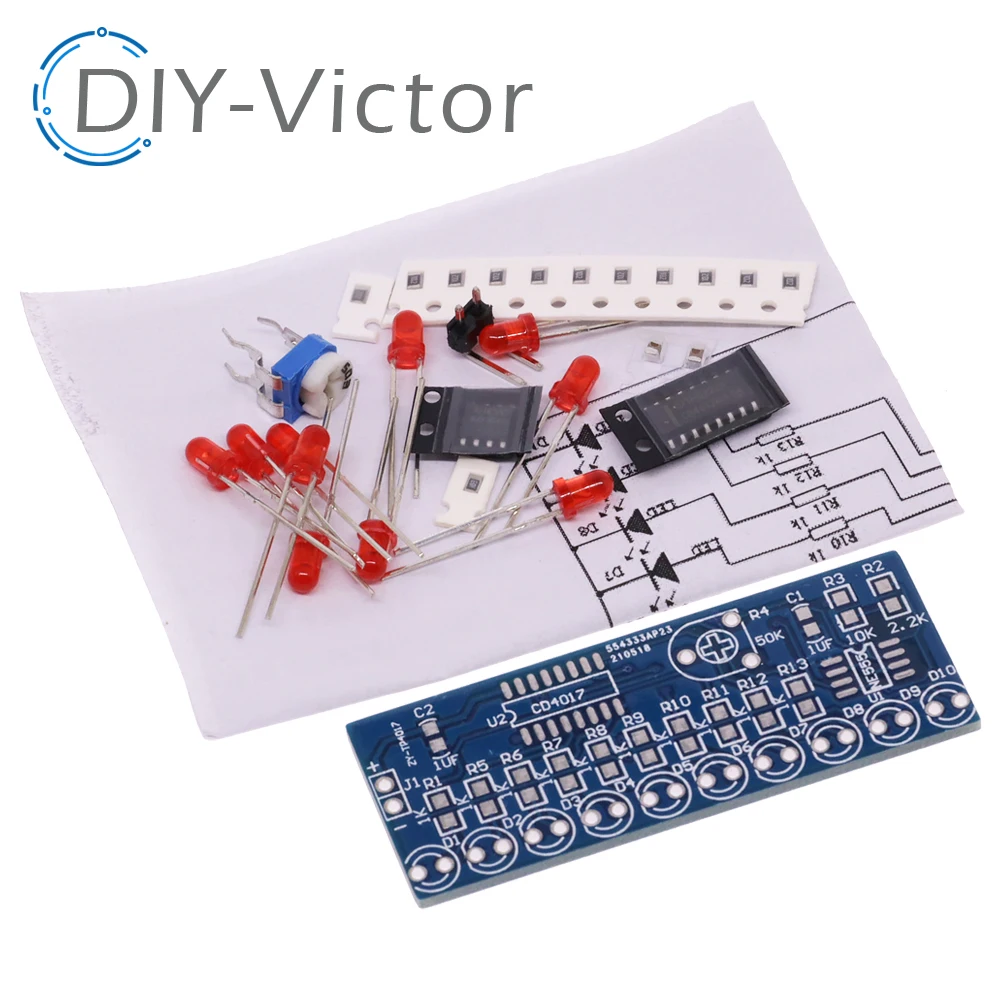 NE555 CD4017 działanie LED światło przepływowe elektroniczny pakiet produkcyjny moduł płyty sterującej kondensator oscylator zegar Siganal zestaw do samodzielnego montażu — zdjęcie 4