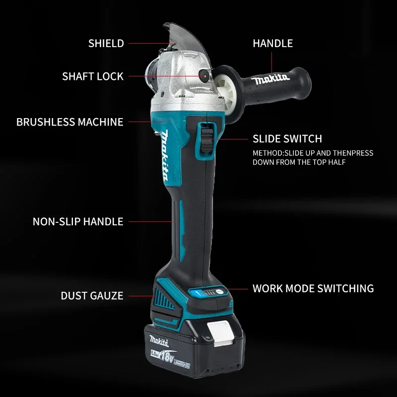 Makita DGA404 125mm 18V Grinder Grinder Tool Wireless Power Tools Electric Grinder Angle Grinder Brushless Sander Angle Cutt